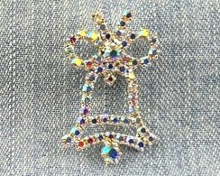 Vianočná brošňa - vianočný zvonček Crystal AB/strieborná