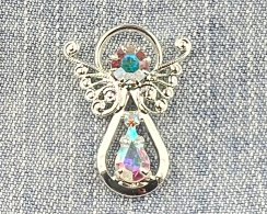 Vianočná brošňa - vianočný anjelik Crystal AB/strieborná