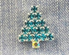 Vianočná brošňa - vianočný stromček Aquamarine/strieborná