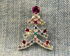 Vianočná brošňa - vianočný stromček Mix/strieborná