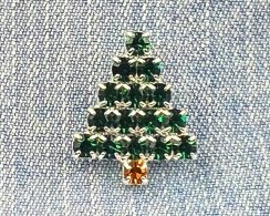 Vianočná brošňa - vianočný stromček Emerald/strieborná