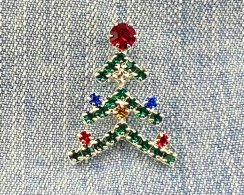 Vianočná brošňa - vianočný stromček Dark multi/strieborná