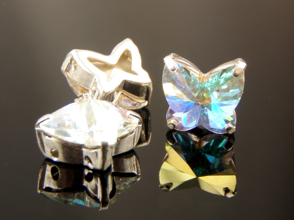 Preciosa® MC Motýl 10mm Crystal AB - Stříbrný našívací kotlík